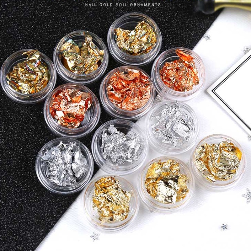 Miếng Dán Trang Trí Móng Tay Nghệ Thuật Lá Thiếc Màu Vàng / Bạc KOUDAN