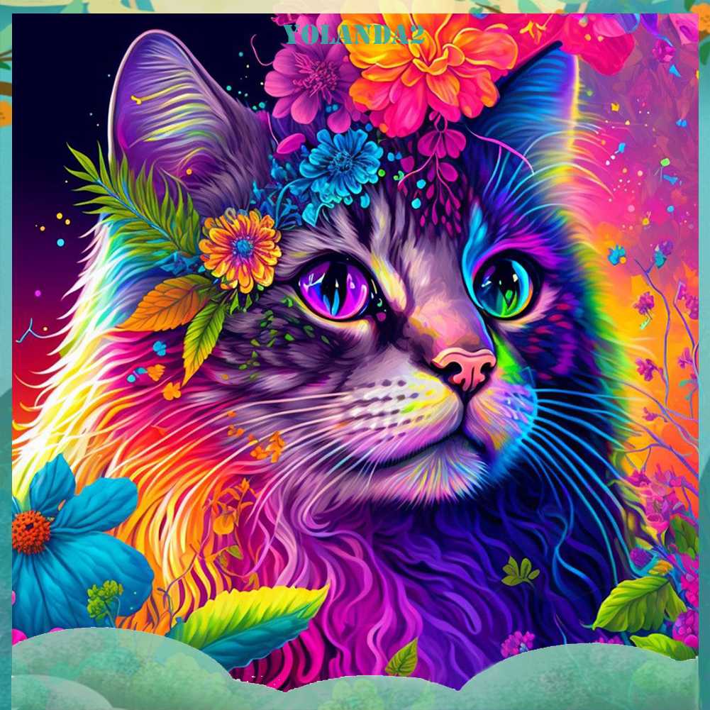 Tranh Đính Đá Kim Cương Toàn Bộ 5D DIY Hình Vẽ Mèo Trang Trí Nhà Cửa