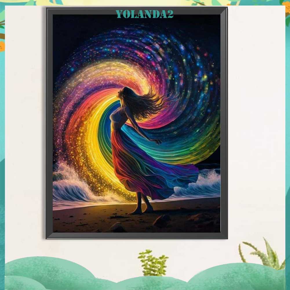 Tranh Đính Đá Kim Cương Toàn Bộ 5D DIY Hình Nữ Thần Cầu Vồng