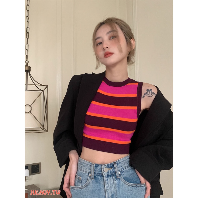 Áo Hai Dây Dệt Kim Kẻ Sọc Thời Trang Mùa Hè Cho Nữ