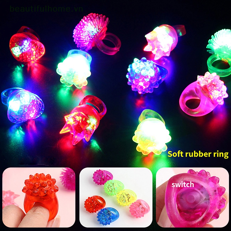 [beautifulhome] Set 2 Nhẫn Đồ Chơi Có Đèn LED Phát Sáng Trong Bóng Tối Hình Hoạt Hình Dành Cho Trẻ Em [beauty]