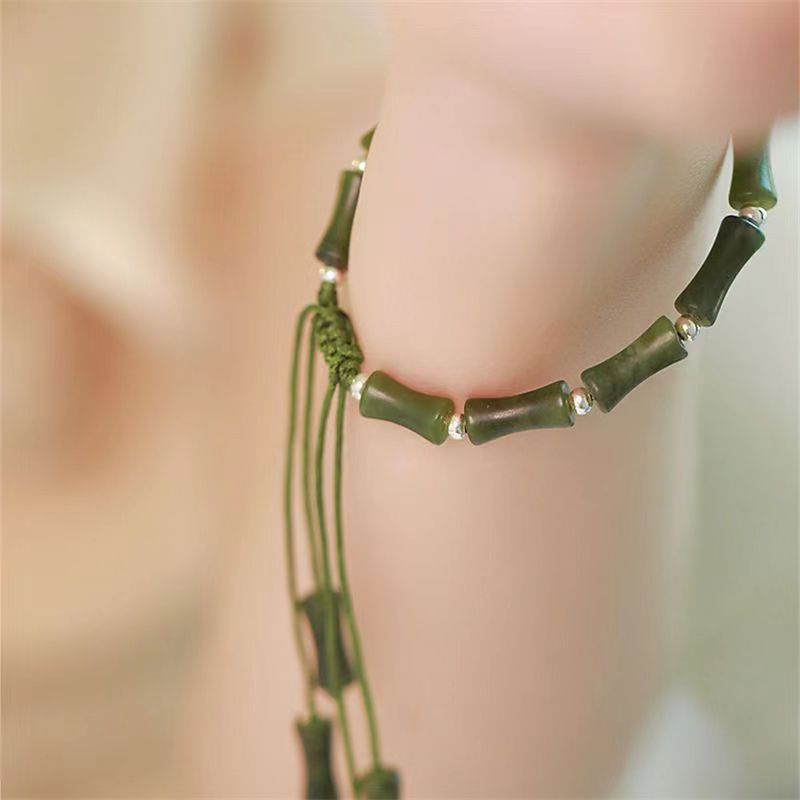 Vòng Tay Dây Thừng Đan Bằng Tre Màu Xanh Lá Đậm Phong Cách Hàn Quốc Cổ Điển Thời Trang Cho Nữ