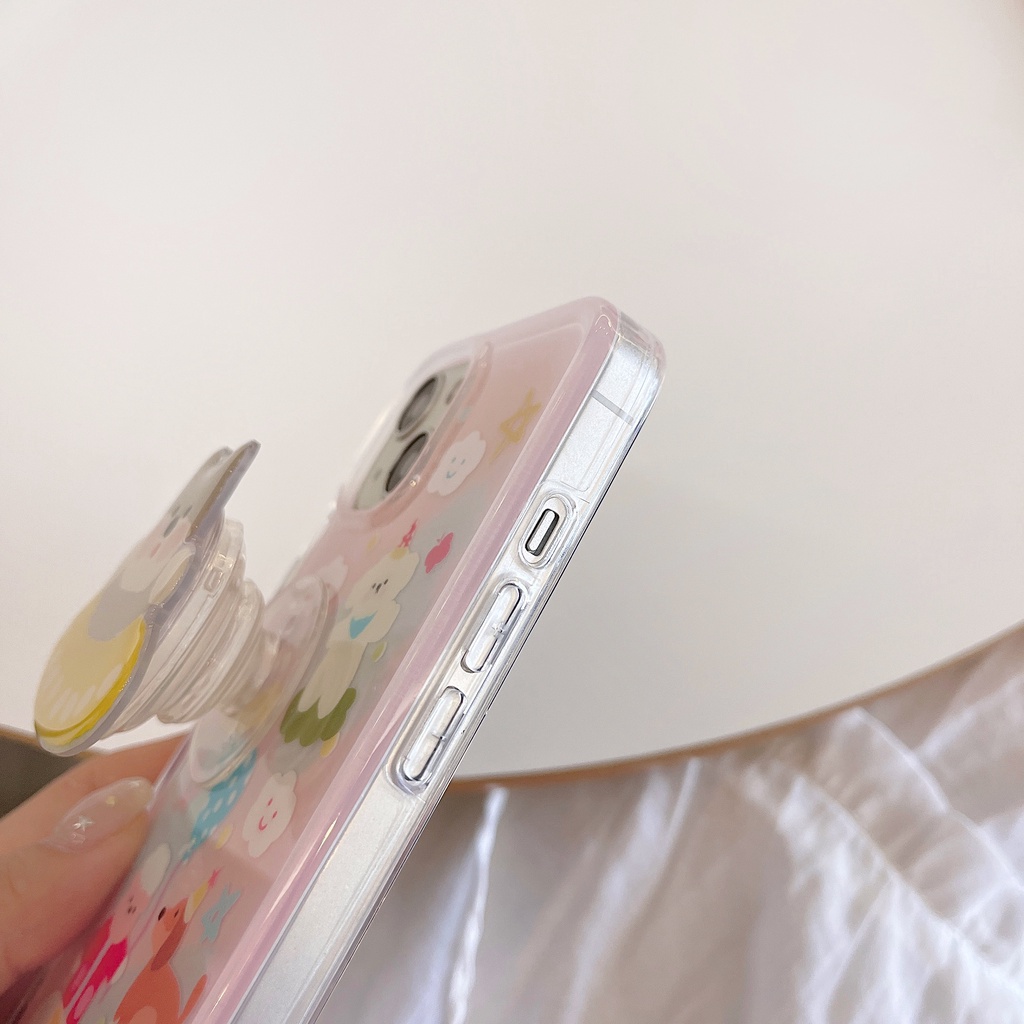 Ốp Điện Thoại tpu Mềm Trong Suốt Hai Mặt Có Vòng Nhẫn Giá Đỡ In Hình Cún Bơi Lội Cho iPhone 14 13 12 11 PRO MAX