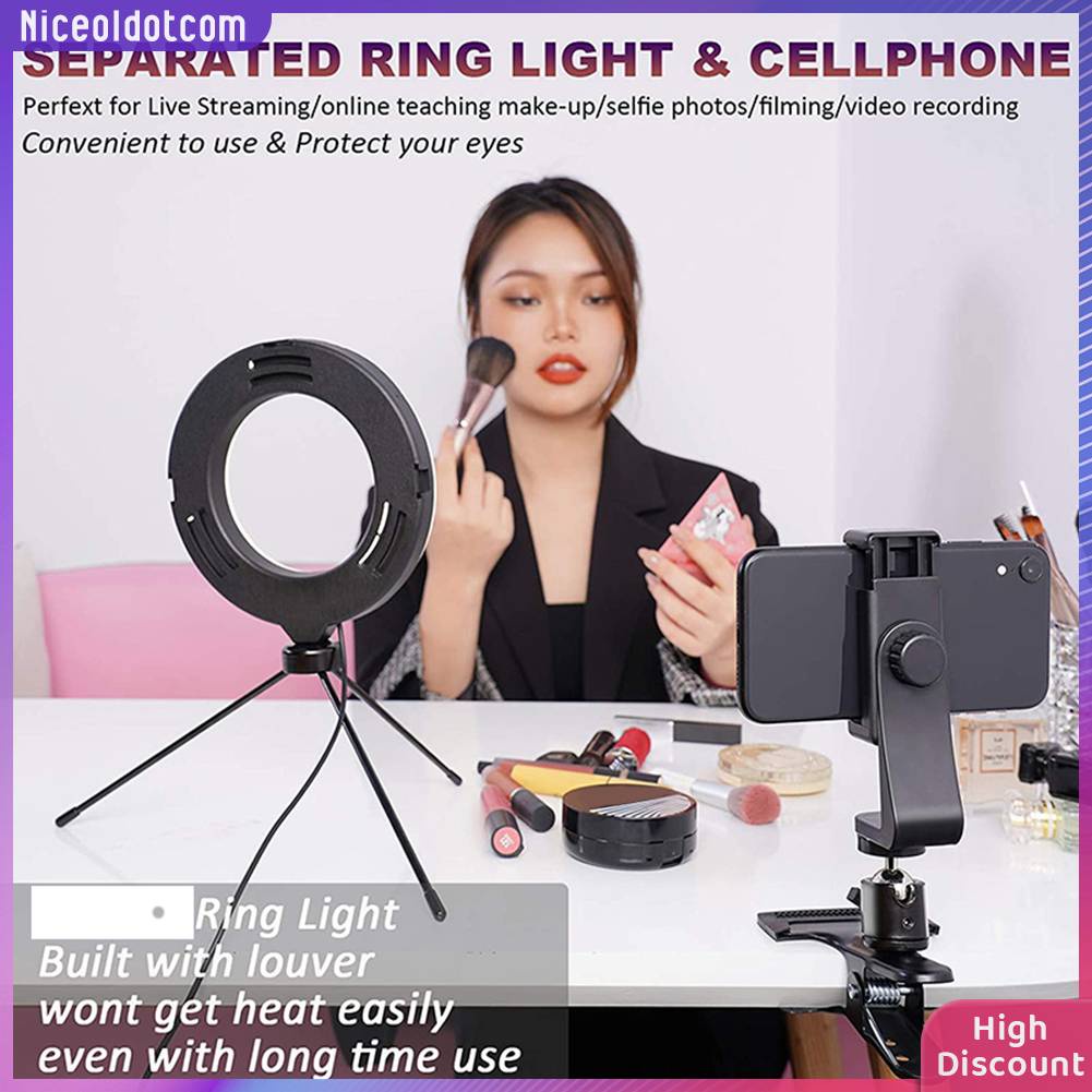 ☼Yimumiya ☼ Vòng Đèn LED 6 inch Cho Laptop Với Chân Tripod Kim Loại + Kẹp + Điều Khiển Bluetooth