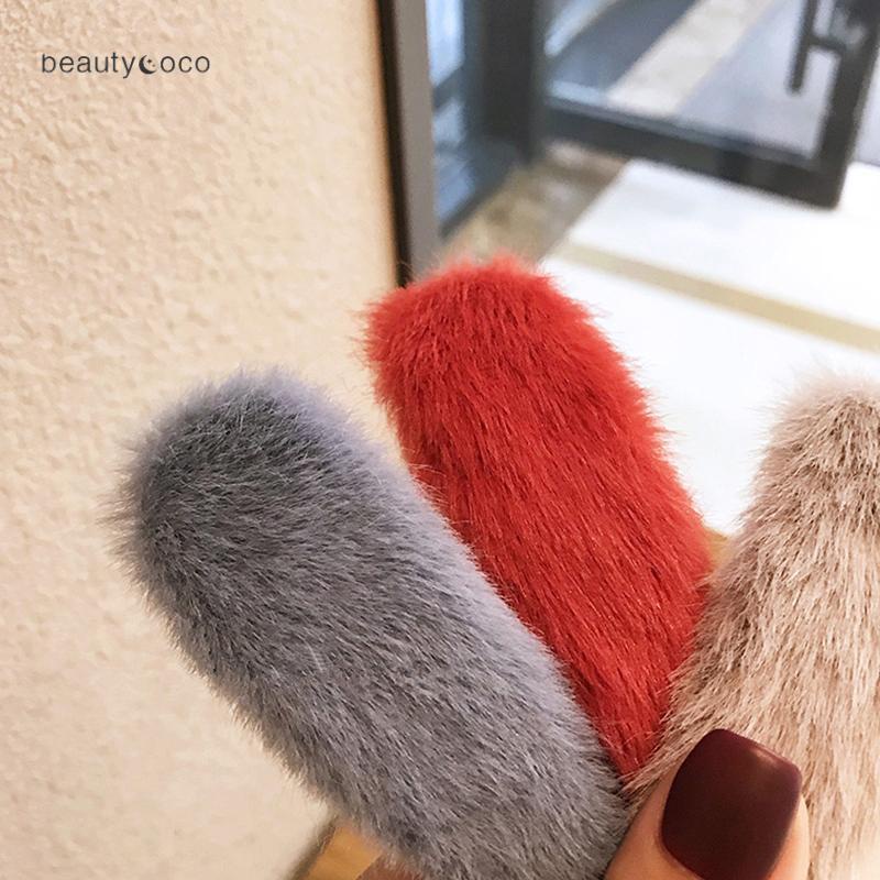 Beautycoco🍊Kẹp Tóc Dễ Thương Phủ Lông Hình Trái Tim Màu Kẹo Phụ Kiện Thời Trang Cho Nữ