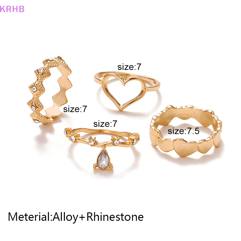 Bộ 4 Nhẫn Thời Trang Hàn Quốc Đính Đá Hình Trái Tim Cho Nữ Mới