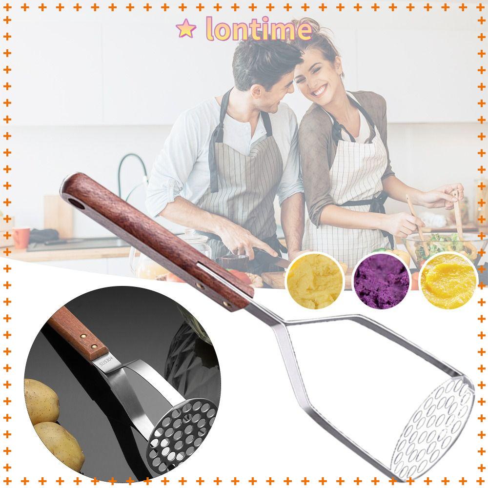 Dụng Cụ Nghiền Khoai Tây Bằng Thép Không Gỉ Tay Cầm Gỗ Chống Bỏng