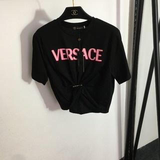Versace  New letter printed Medusa pin short umbilical short-sleeved T-shirt