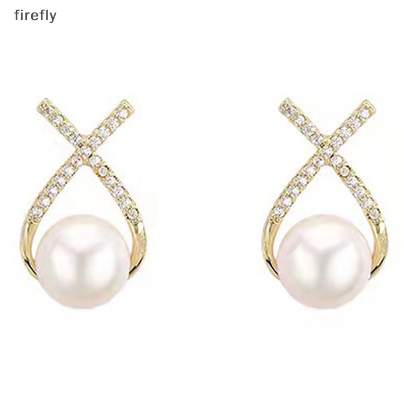 1 Đôi Bông Tai Ngọc Trai Giả Hình Chữ X Đính Kim Cương Giả Thời Trang Cho Nữ