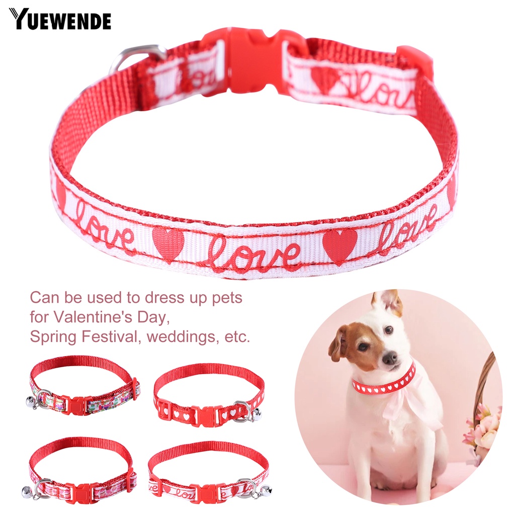 Yq.e Vòng Cổ Họa Tiết Trái Tim Bằng Vải Trang Trí Có Chuông Cho Thú Cưng Trong Ngày Valentines