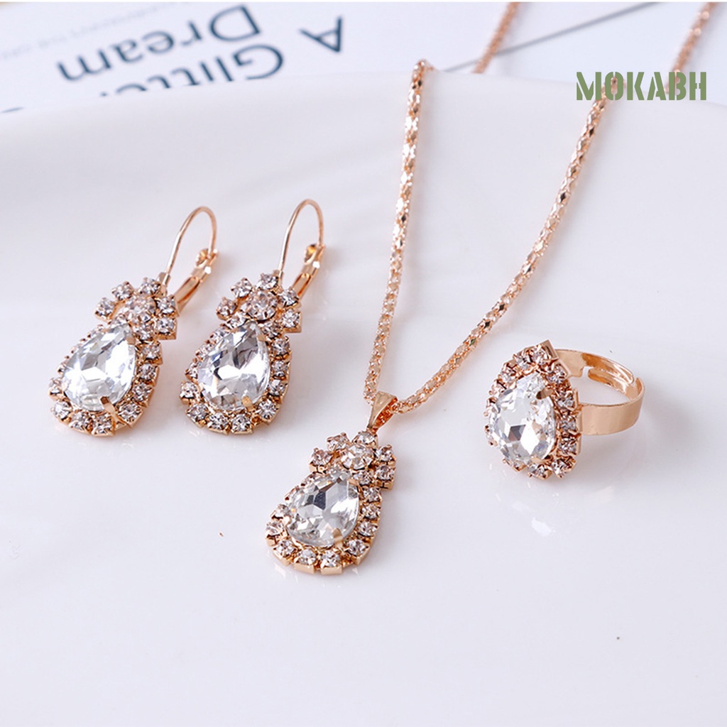 Bộ Trang Sức 3 Món Bằng Hợp Kim Đính Đá Hình Giọt Nước Thời Trang Cho Nữ