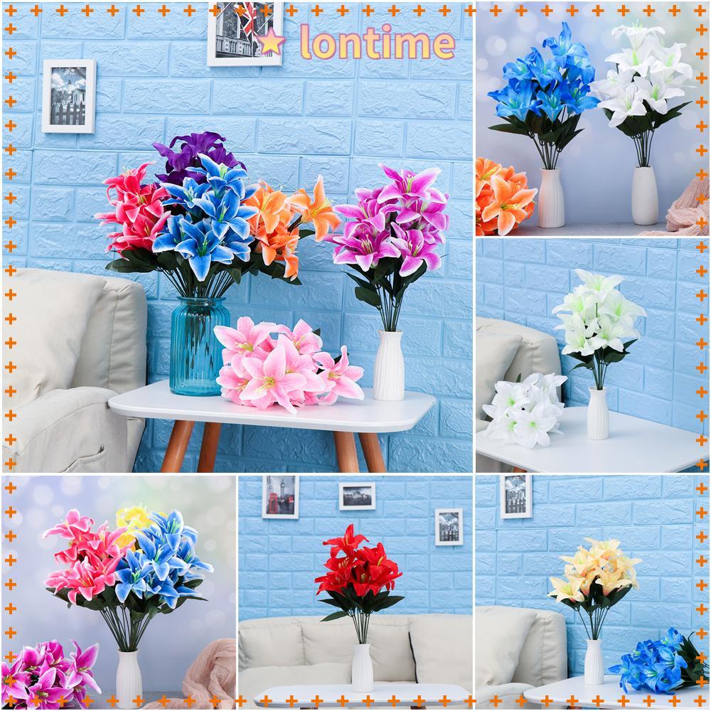 Bó 10 Bông Hoa Lily Giả Nhiều Màu Sắc Sống Động Chất Lượng Cao