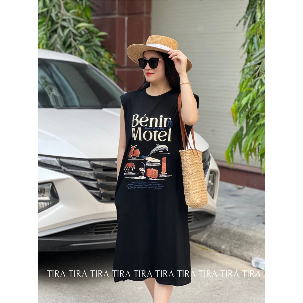 Váy bầu VCT440 Váy cotton sát nách đệm vai dáng suông Đầm bầu đẹp mặc hè công sở suông xinh dự tiệc TIRA