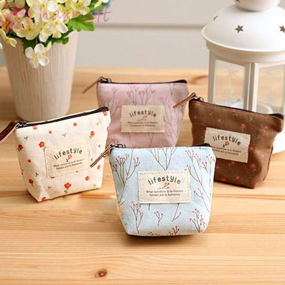 Heriett Ví Đựng Tiền Xu Thẻ Tín Dụng Trang Điểm Bằng Vải Lanh Họa Tiết Hoa Tươi Mới Đẹp Mắt Dành Cho Bạn Nữ