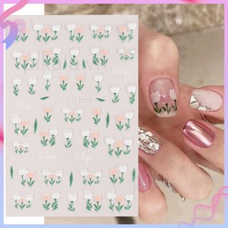 Nhãn dán móng tay Tulip Làm móng tay Sách đỏ nhỏ Nhãn dán móng tay phổ biến Nhãn dán móng tay hoa tulip mạ vàng màu xanh -pikalu