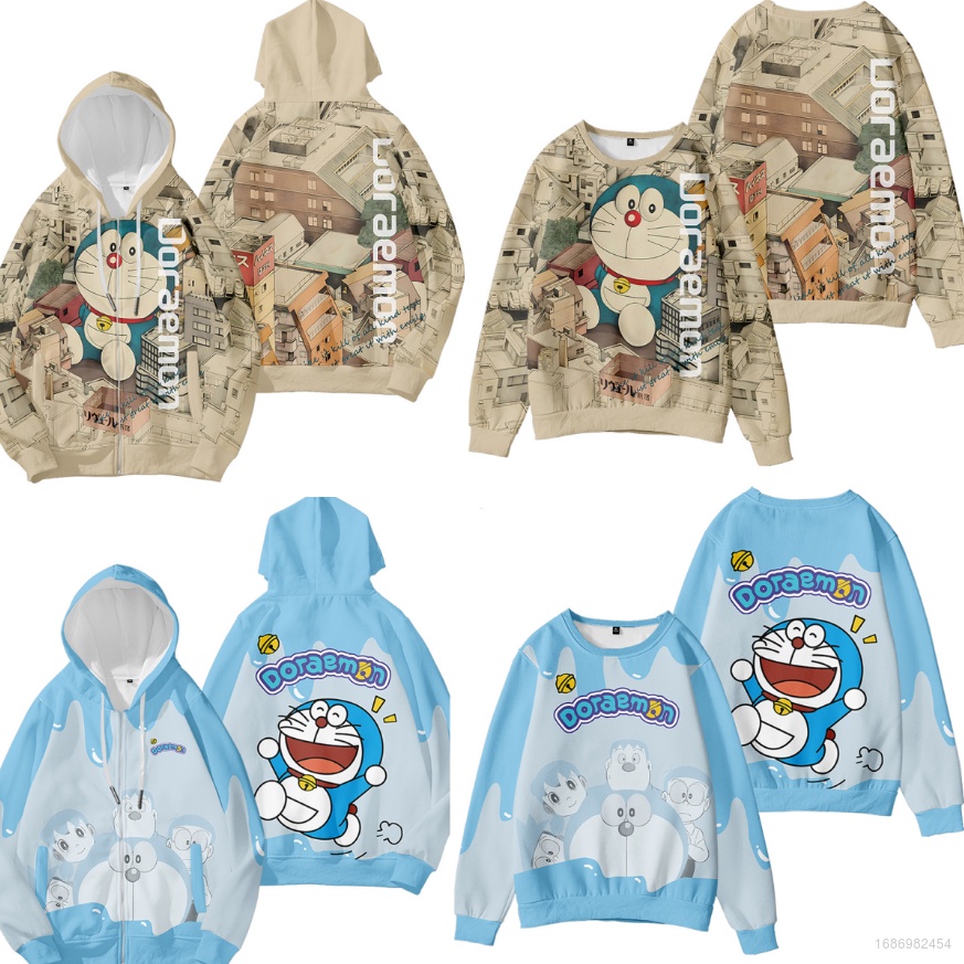 Áo Khoác Tay Dài Có Khóa Kéo In Hình Doremon 3d Thời Trang Cho Nam Và Nữ