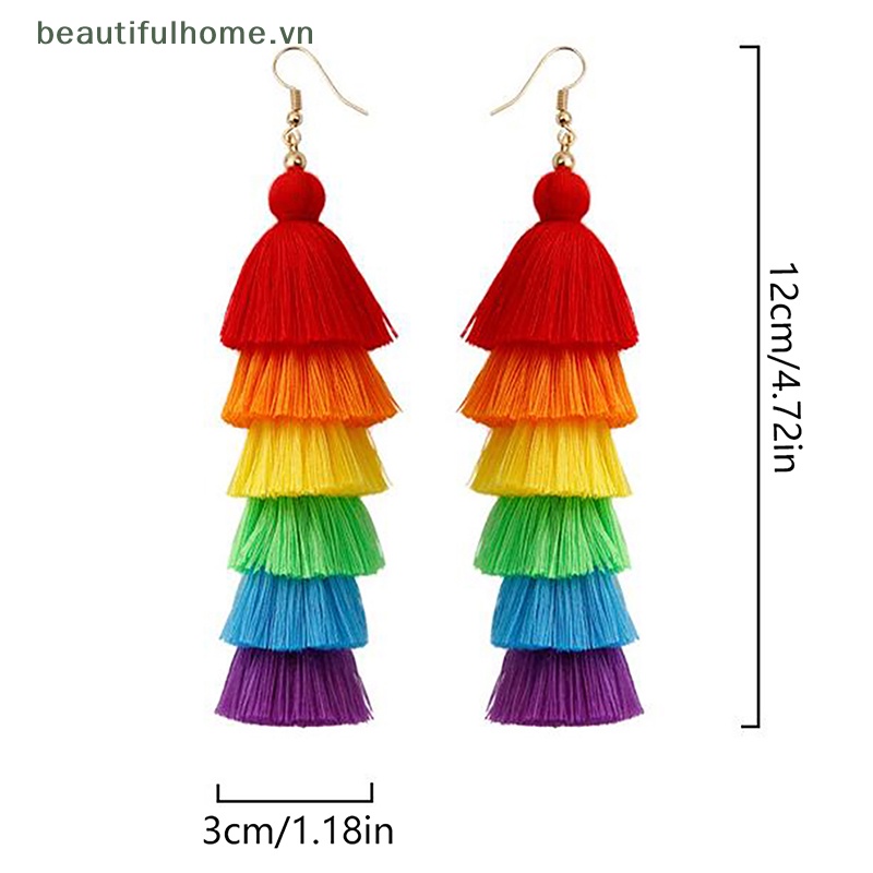 1 Đôi Bông Tai Tua Rua Dáng Dài Nhiều Lớp Phong Cách Bohemian Dễ Thương Thời Trang Mùa Hè Cho Nữ