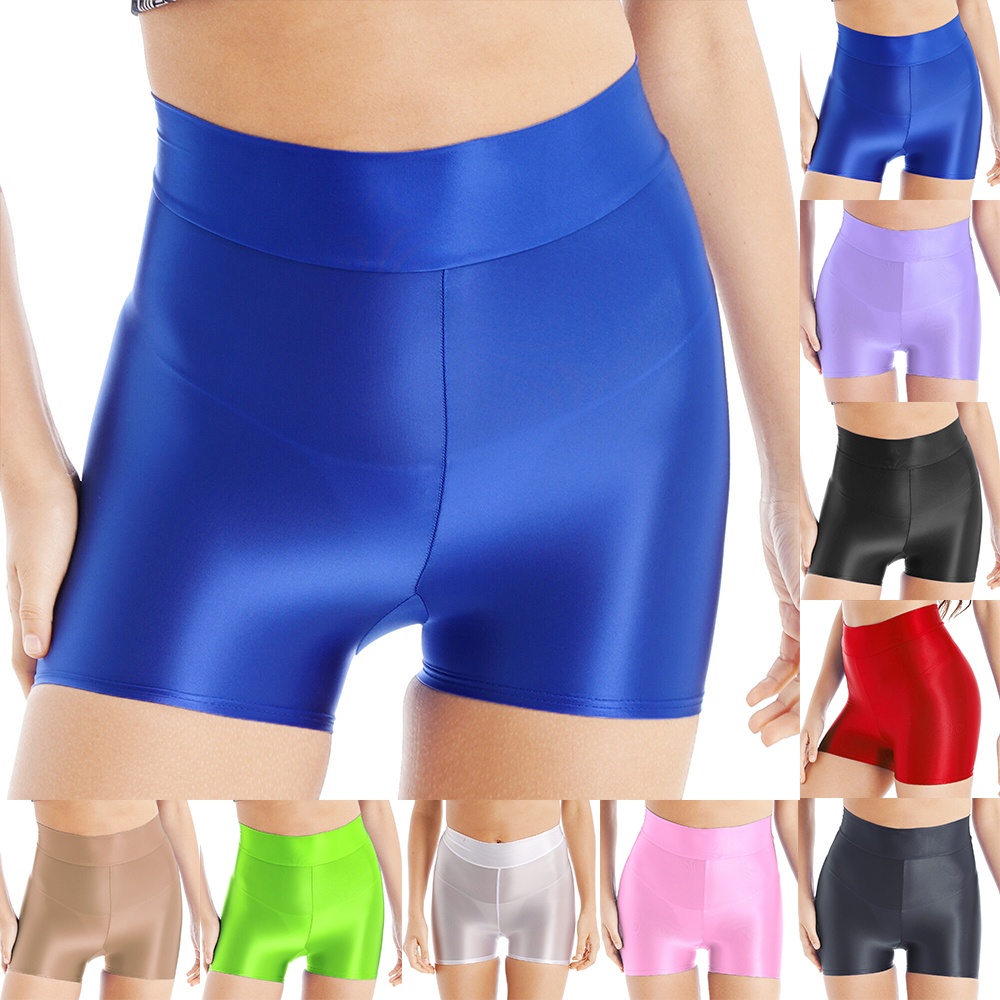 Quần Short Thể Thao Nữ Eo Cao Chất Liệu Bóng Gợi Cảm