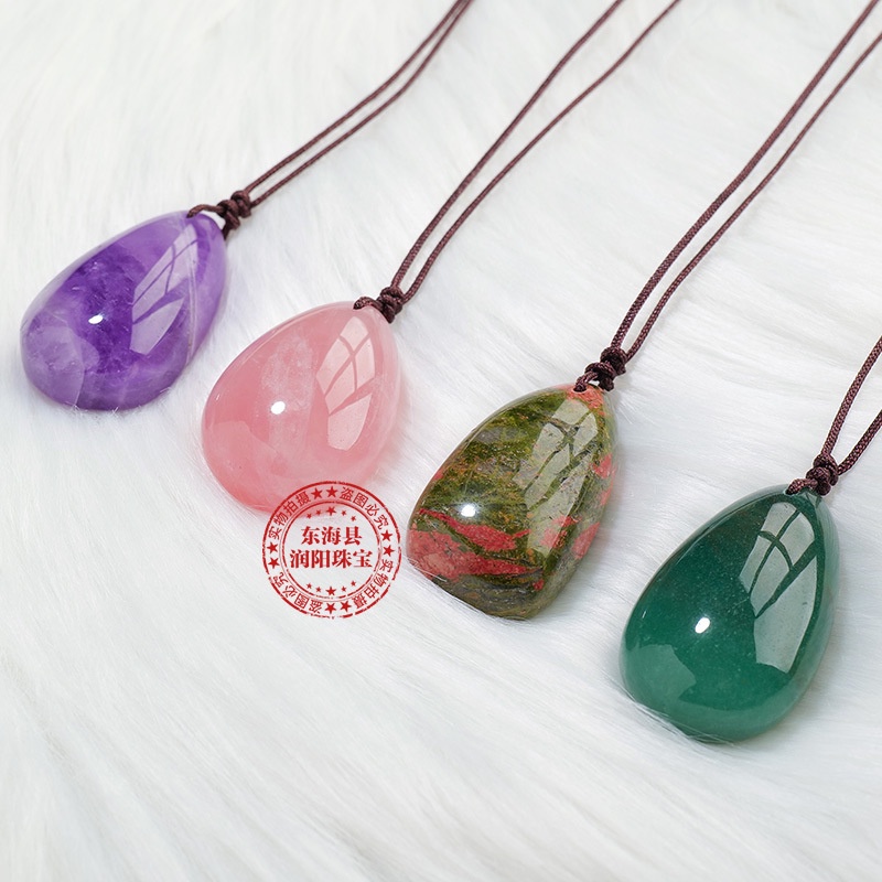 Mặt Dây Chuyền Đá Thạch Anh Tím Hồng Tự Nhiên Hình Giọt Nước Phong Cách Âu Mỹ Mùa Hè Cho Nữ