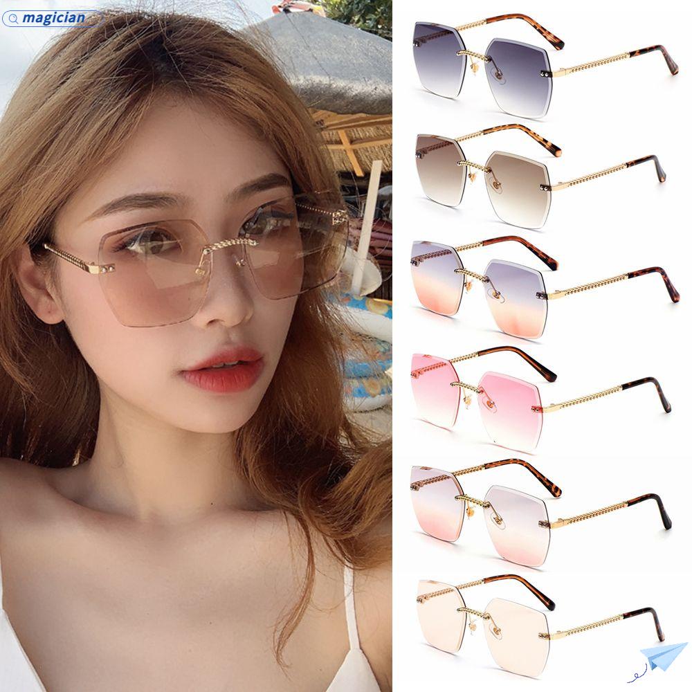 Kính Mát Hình Chữ Nhật Không Gọng Chống Tia UV400 Thời Trang Cho Nam Nữ