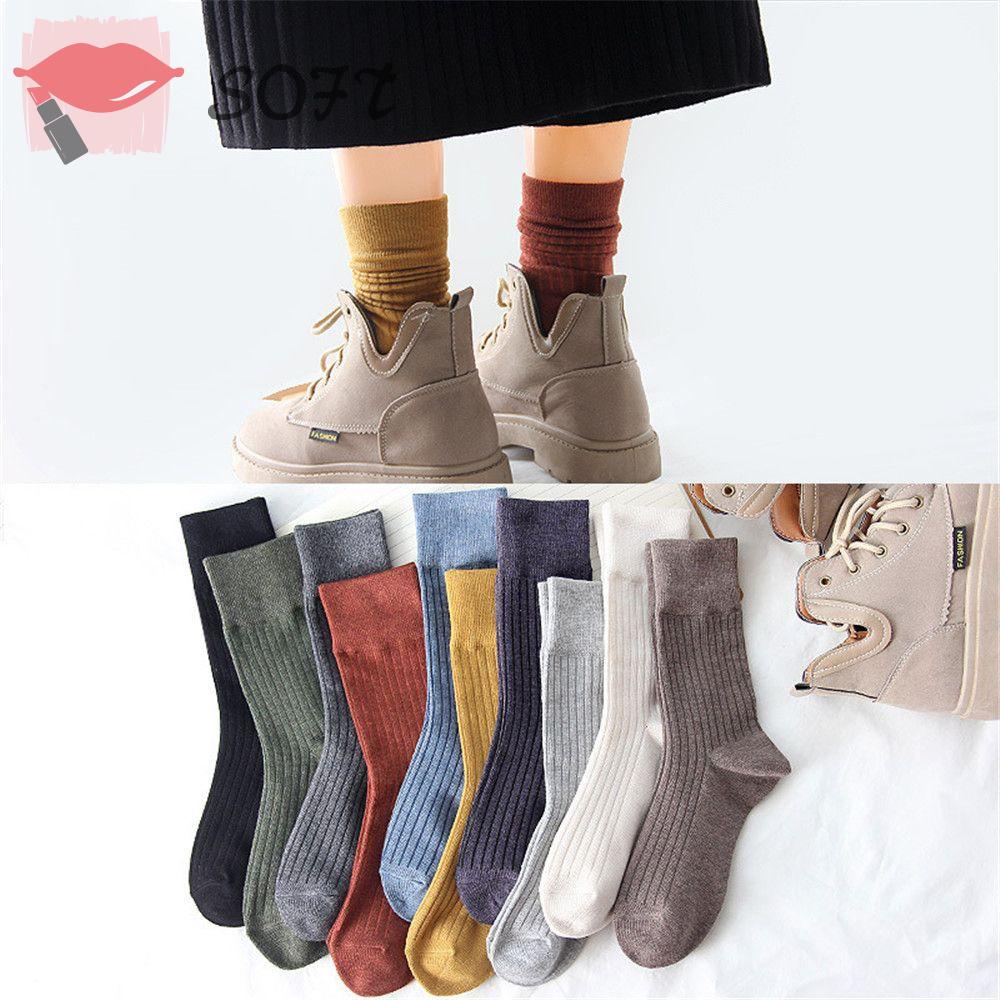 Vớ Dài Dệt Kim Giữ Ấm Phong Cách Đường Phố Nhật Bản Chất Lượng Cao