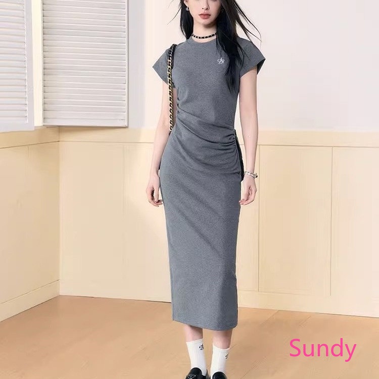 Đầm Tay Ngắn Chiết Eo Xếp Ly Lệch Tà Đơn Giản Thời Trang Mùa Hè Cho Nữ Plus Size