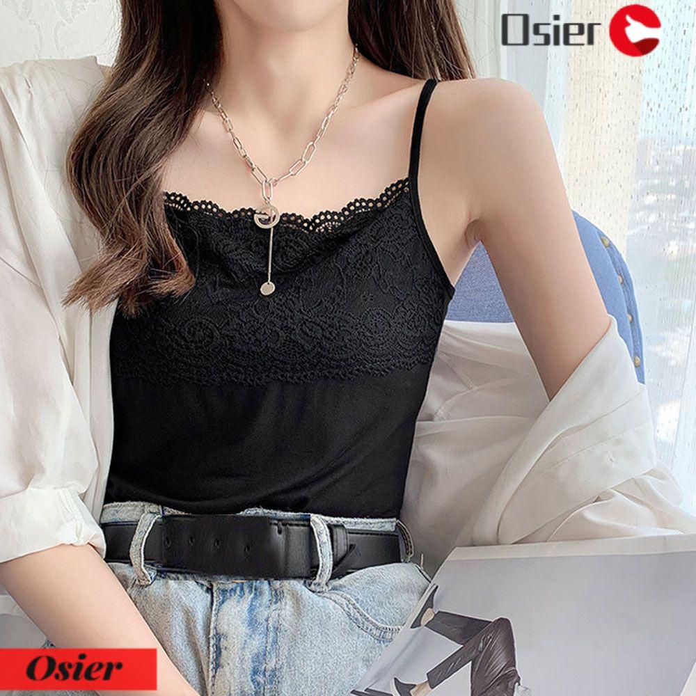 Áo Tank Top 1 Hai Dây Phối Ren Màu Trơn Đơn Giản Cho Nữ 1