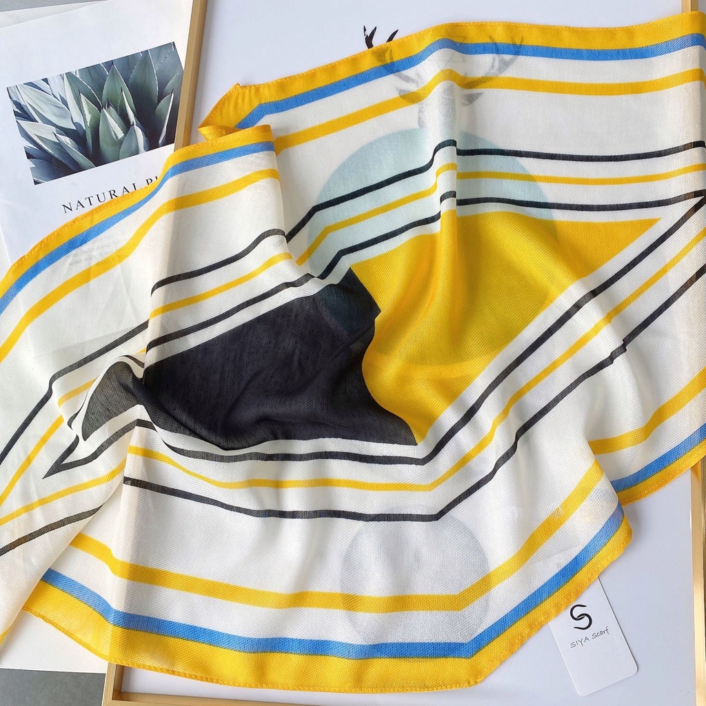 Khăn Choàng Cổ Bằng Lụa Mỏng Họa Tiết Hình Học Đính Kim Cương Giả Thời Trang Mùa Hè Phong Cách Hàn Quốc Cho Nữ