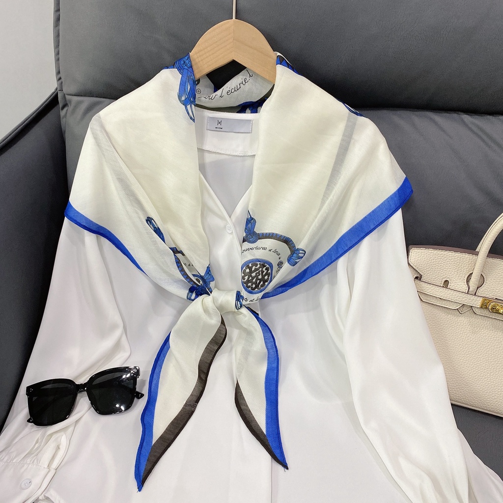 Khăn Choàng Cổ Dài Bằng Lụa In Họa Tiết Kim Cương Thoáng Khí Chống Nắng Thời Trang Mùa Hè Phong Cách Hàn Quốc Cho Nữ