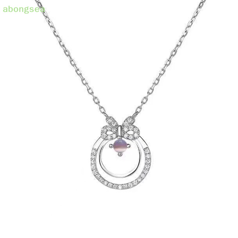 Abongsea Vòng cổ Mặt Tròn Pha Lê Lấp Lánh Thời Trang Cho Nữ