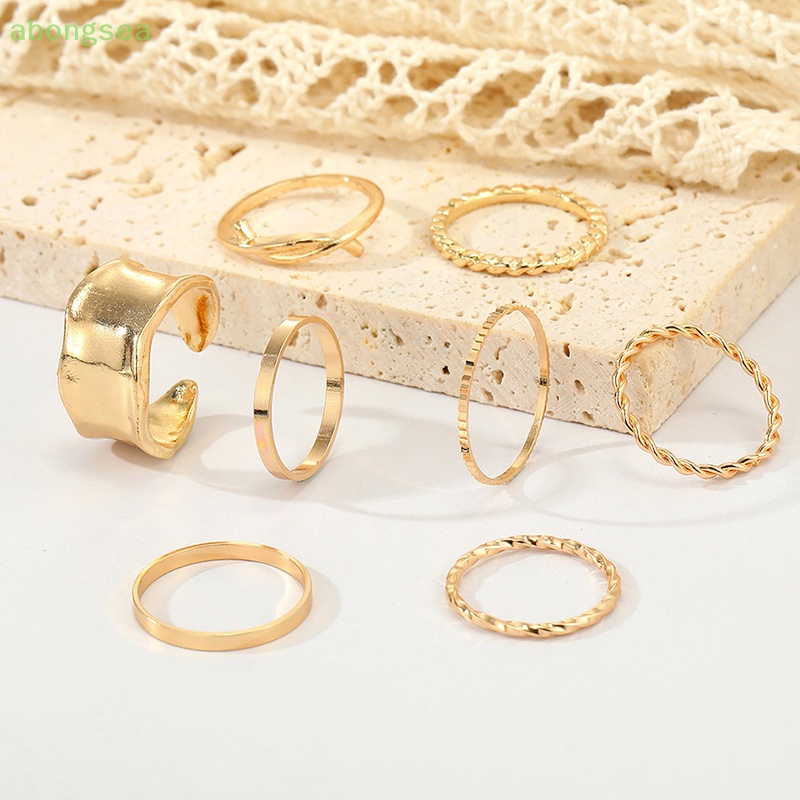 Set 8 Nhẫn Kim Loại Đeo Khớp Ngón Tay Phong Cách Vintage Cho Nữ