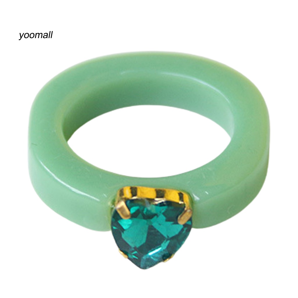 Yo / Nhẫn Resin Hình Trái Tim Đính Đá Màu Kẹo Ngọt Dễ Phối Đồ Cho Nữ