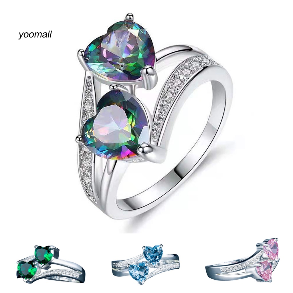 Nhẫn Hình Trái Tim Đôi Đính Đá Zircon Lấp Lánh Thời Trang Dự Tiệc Cho Nữ