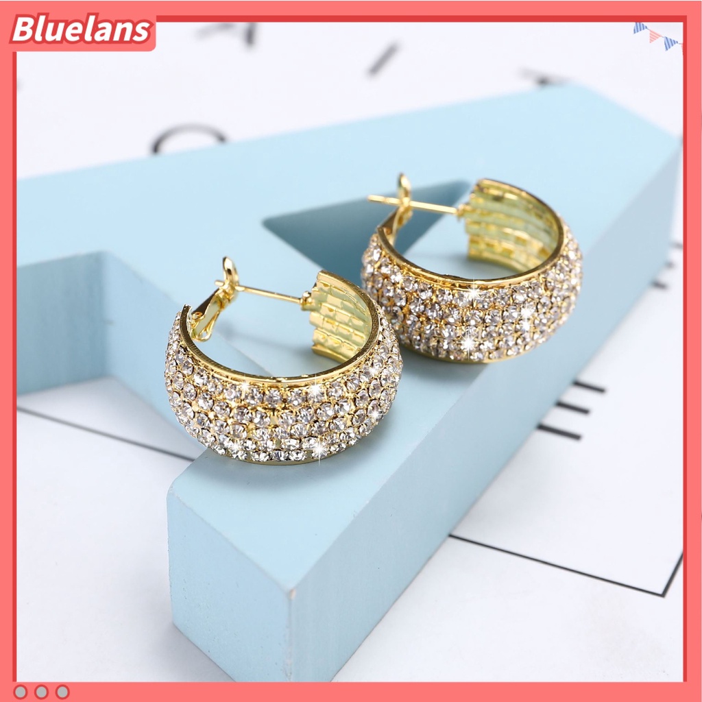 [BLS] Bông Tai Đính Kim Cương Giả Rộng Màu Trắng Phổ Biến Cho Nữ