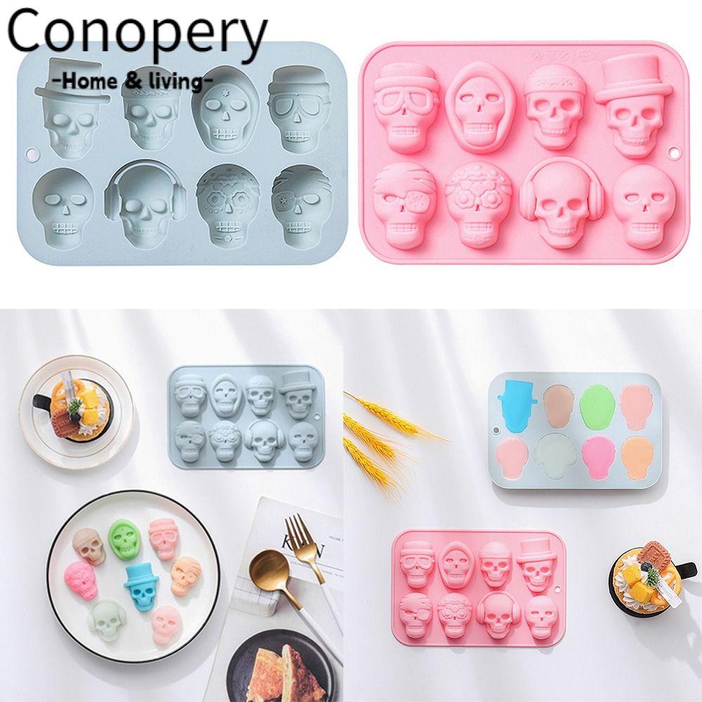 CONOPERY Khuôn Silicone Làm Bánh 8 Ngăn Hình Đầu Lâu Độc Đáo