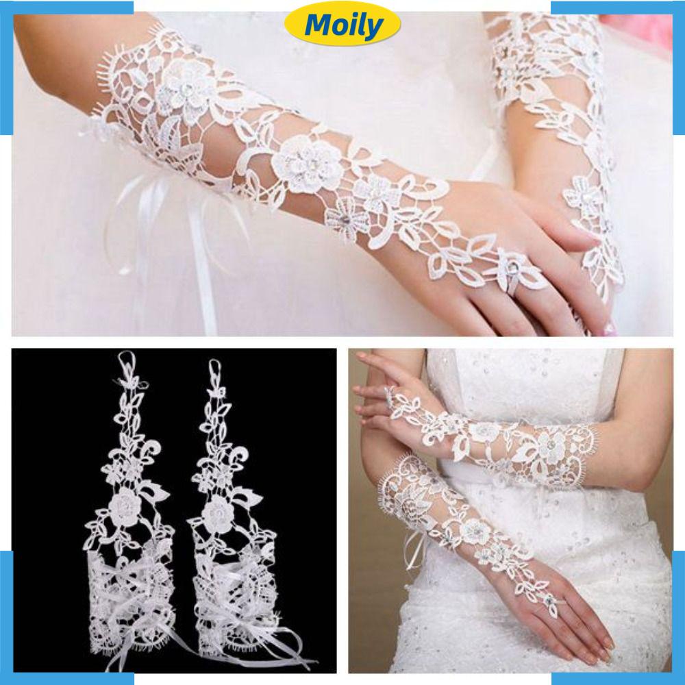 Găng Tay Cô Dâu Phối Ren Màu Trắng Thiết Kế Mới Thời Trang