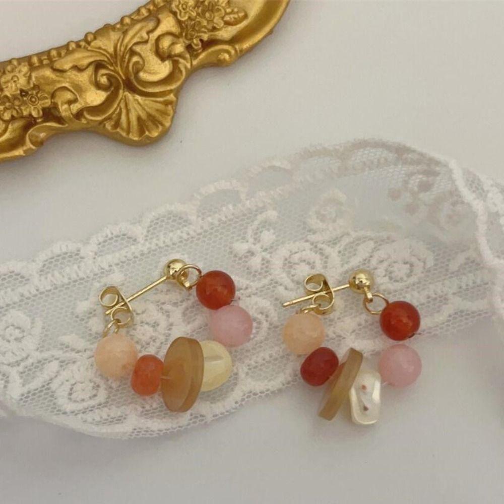 Khuyên Tai Tròn Đính Hạt Nhiều Màu Phong Cách Bohemia Hàn Quốc