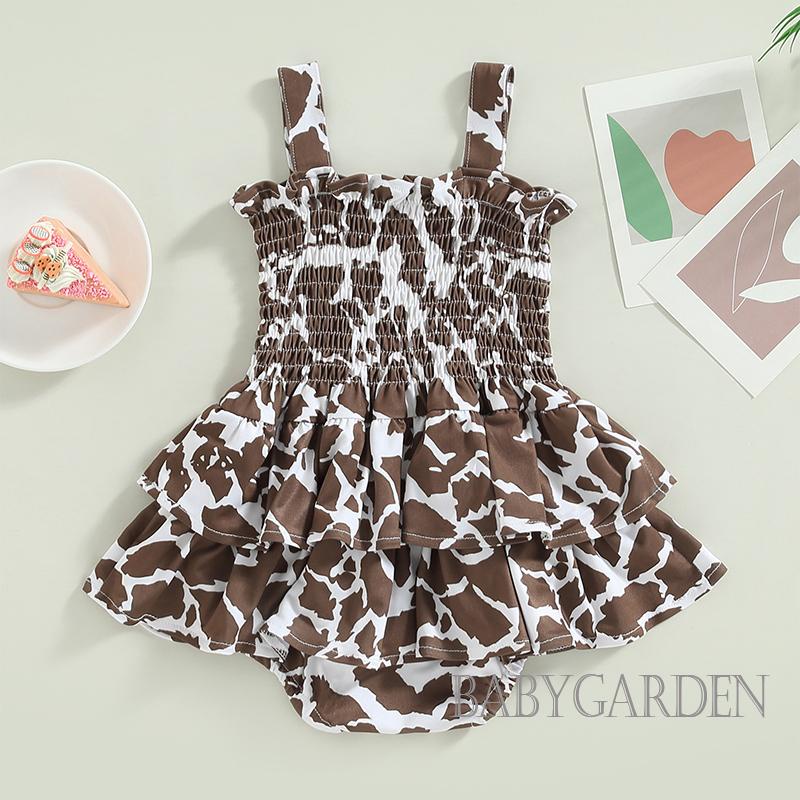 Bộ Áo Liền Quần Không Tay In Hình Bò Sữa / Hoa Cúc Dành Cho Bé Gái 0-18 Tháng Tuổi