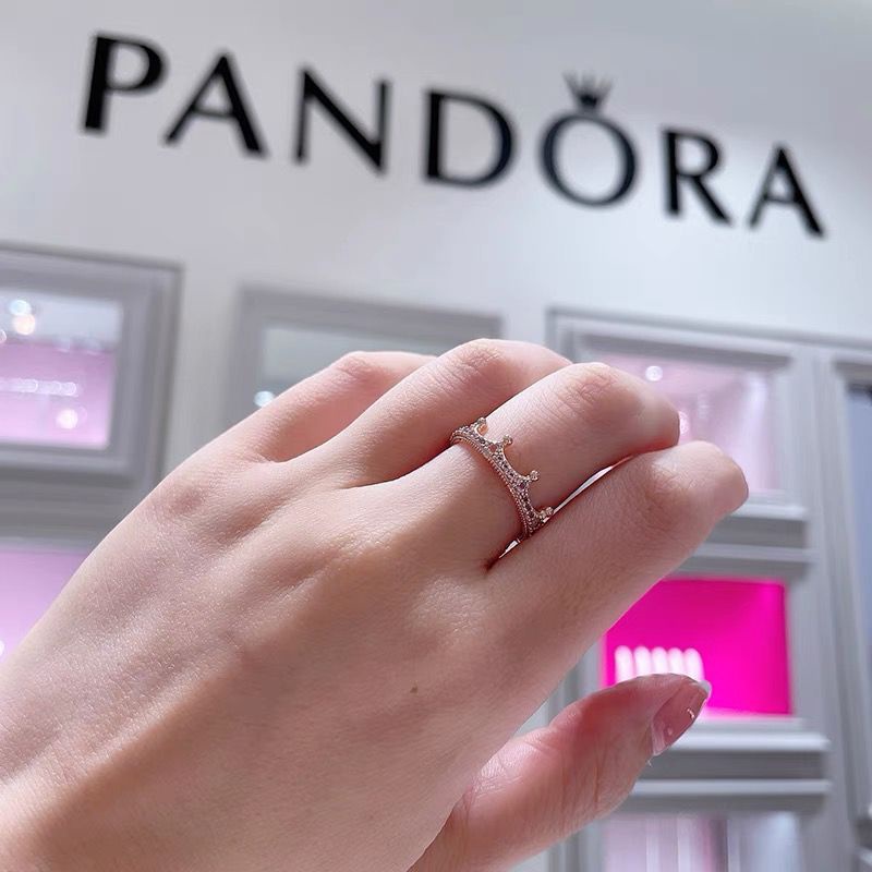 Nhẫn Đính Hôn Mạ Vàng Hồng 18k Pandora Đính Đá Zircon 925 Sang Trọng Cho Nữ