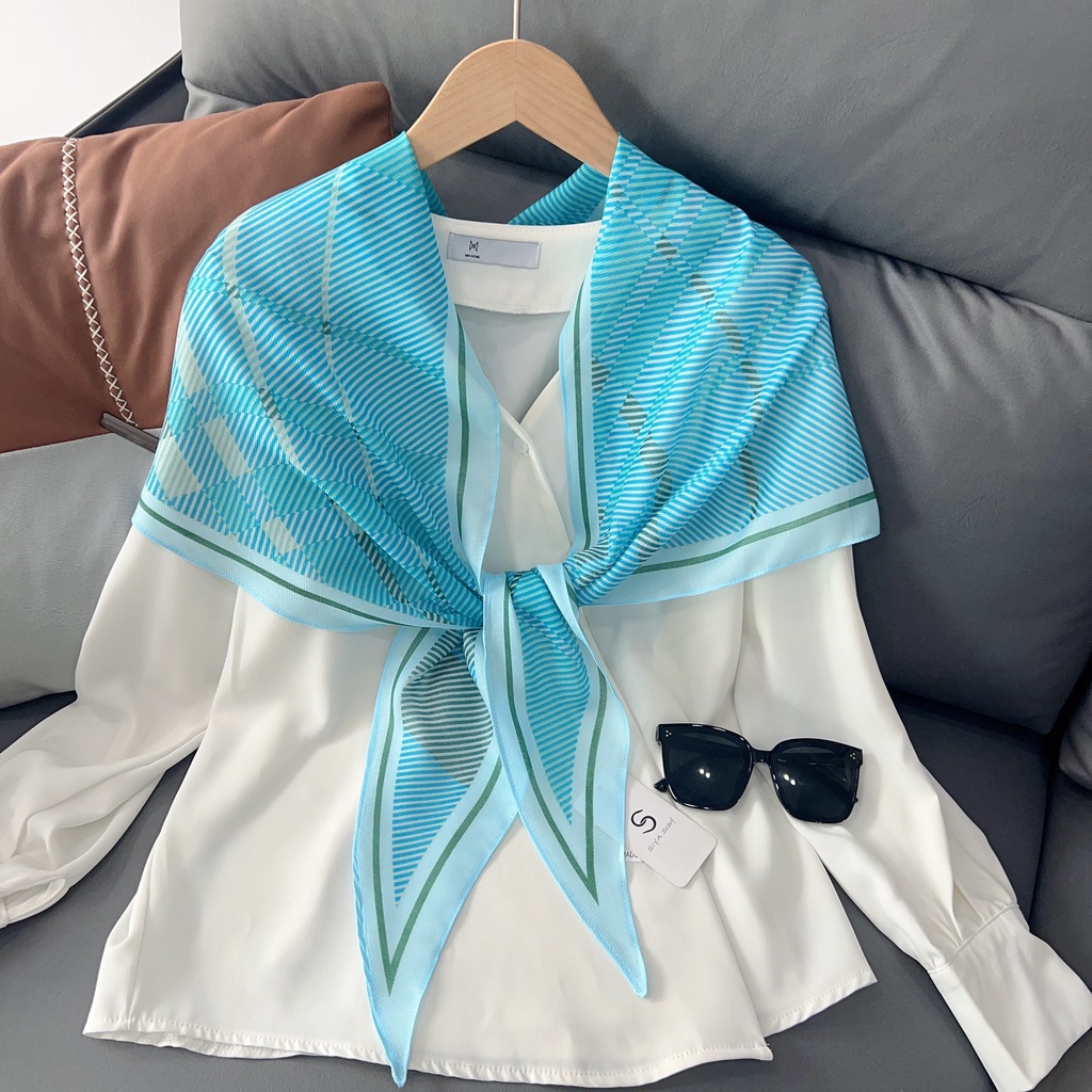 Khăn Quàng Cổ Chống Nắng Thắt Nút Họa Tiết Kẻ Sọc Thanh Lịch Thời Trang Mùa Hè Cho Nữ