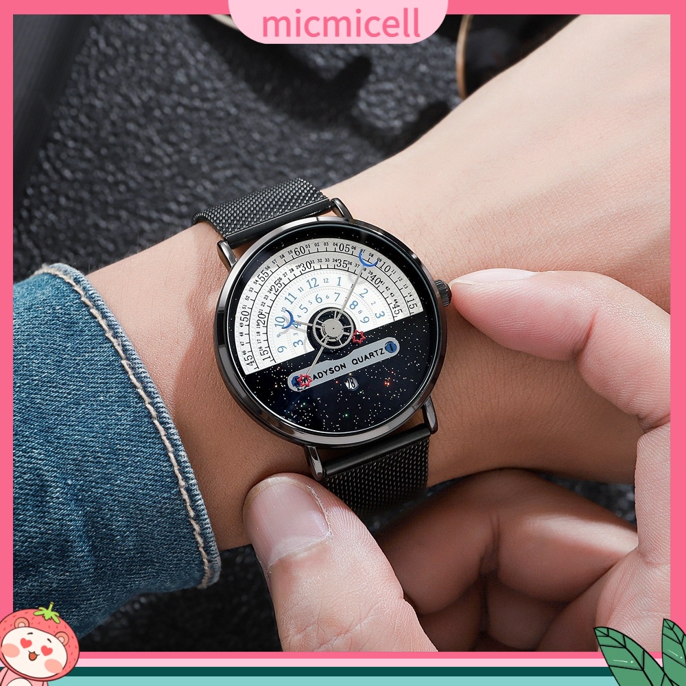 Đồng Hồ quartz Nam Hiển Thị Ngày Thời Gian Bán Ngày Màu Trắng Đen