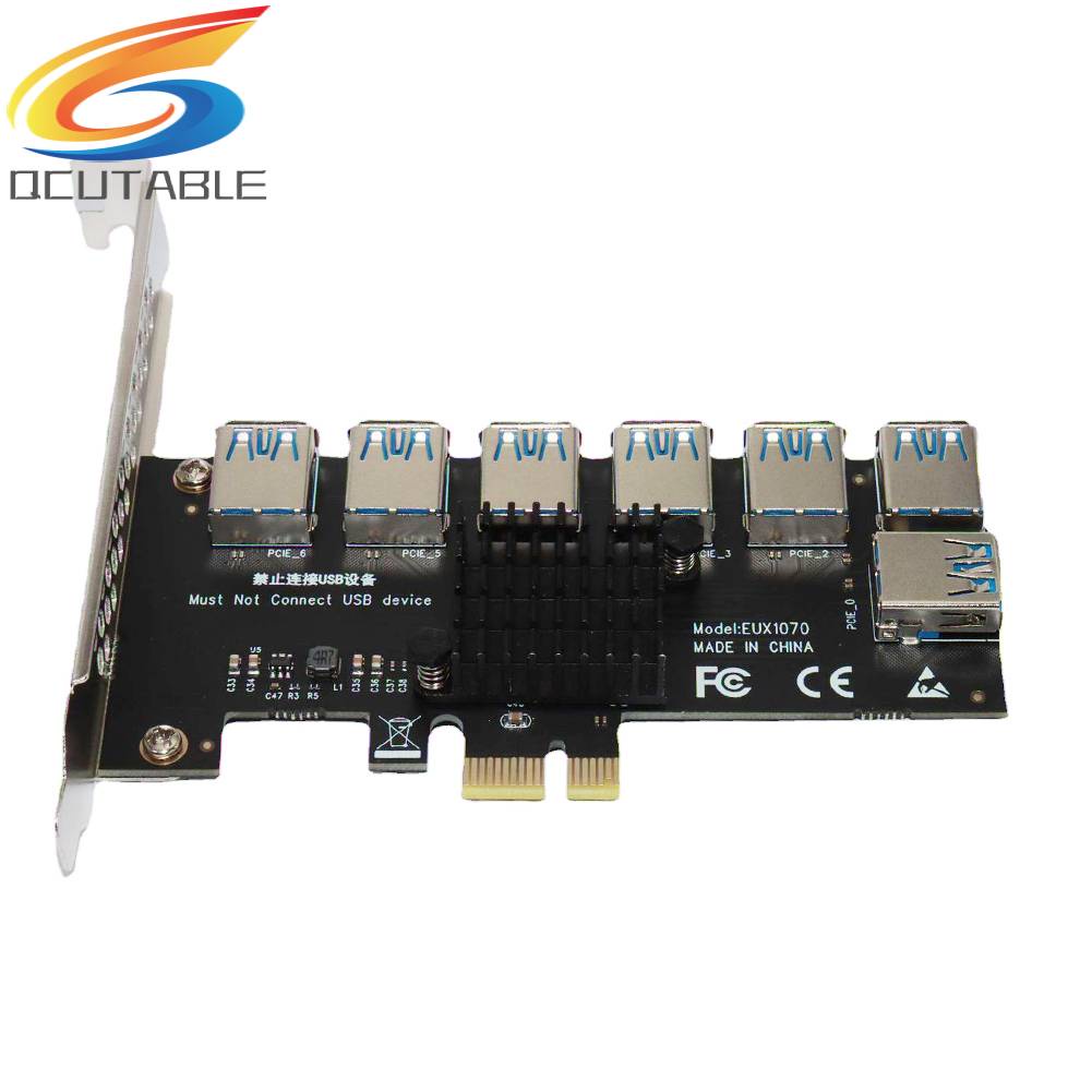 Bảng Mạch Mở Rộng EUX1070 PCI-E 1x 1 Sang 7 Cho BTC Mining PCI Giao Diện Usb 3.0