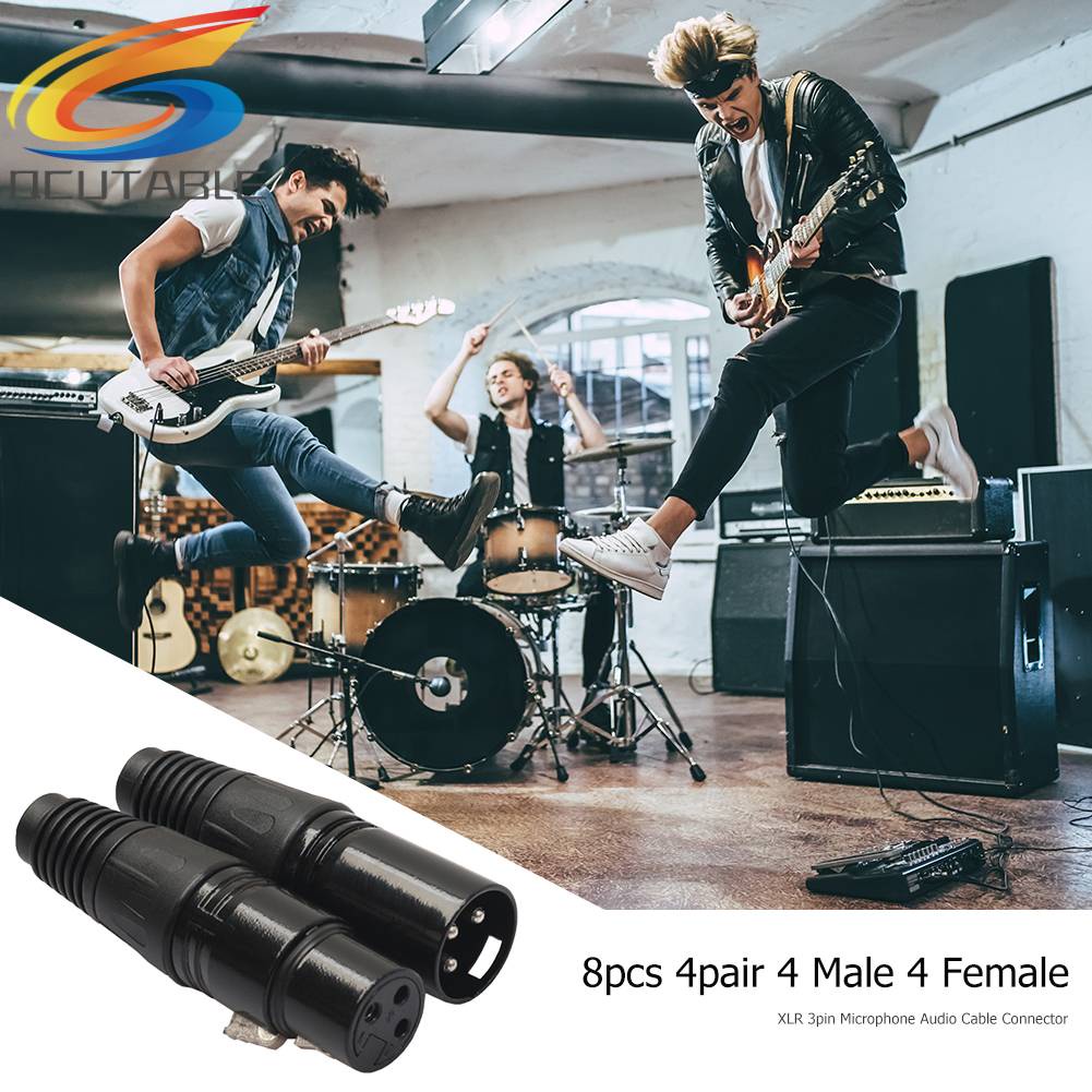 Set 8 Đầu Nối Dây Cáp Âm Thanh Micro 4 Male 4 Female XLR 3Pin Màu Đen