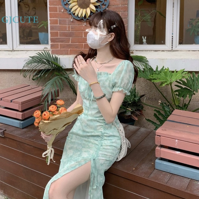 Đầm Midi Màu Nhuộm Tay Ngắn Thanh Lịch Thời Trang Mùa Hè Cho Nữ