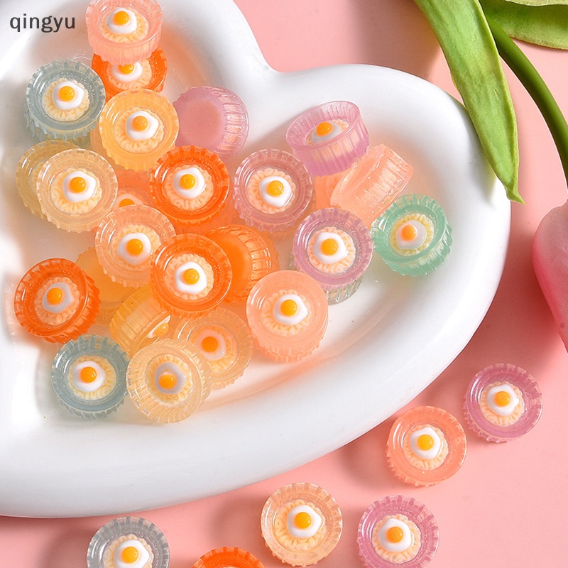 Qingyu Bộ 5 Đồ trang trí Trứng Ngâm Sợi Dạ Quang Mini Bằng Nhựa Resin Phát Sáng Trong Bóng Tối Trang Trí