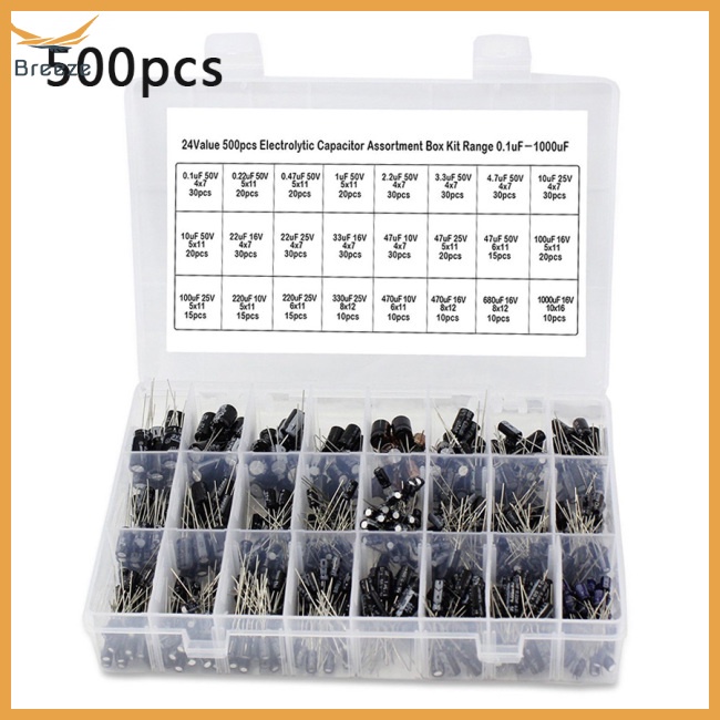 Set 500 Tụ Điện Nhôm 0.1UF-1000UF 24 Giá Trị 16V-50V Chuyên Dụng