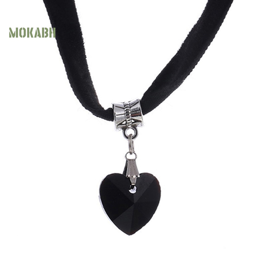 [Mok Abh] Vòng Cổ Choker Dáng Ngắn Mặt Hình Trái Tim Đính Đá Lấp Lánh Phong Cách Gothic Cổ Điển