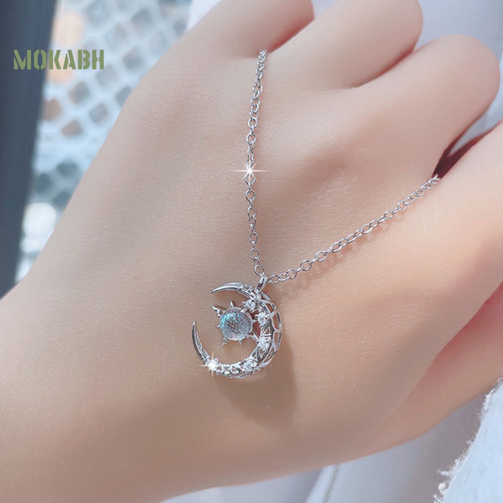 [Mok Abh] Vòng cổ Mặt Hình Tròn Đính Đá Ánh Sáng Mặt Trăng Và Ngôi Sao Tinh Tế Thời Trang Trang Trí Quần Áo
