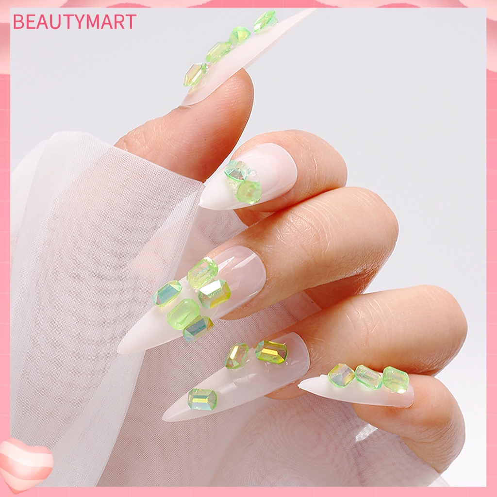 Set 100 Hạt Đá Vuông Dẹp 3D Nhiều Màu Gắn Trang Trí Móng Tay Nghệ Thuật