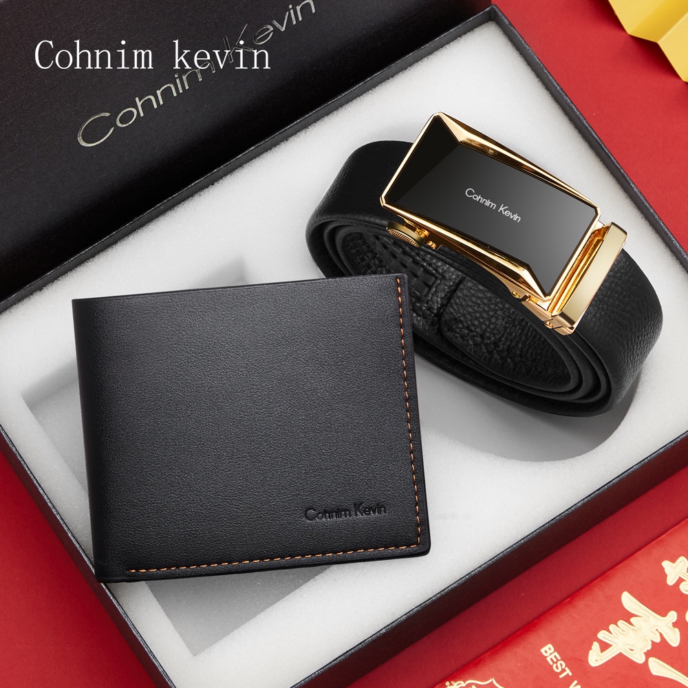 Combo ví thắt lưng nam cao cấp và ví da nam LEANO da bò nguyên tấm